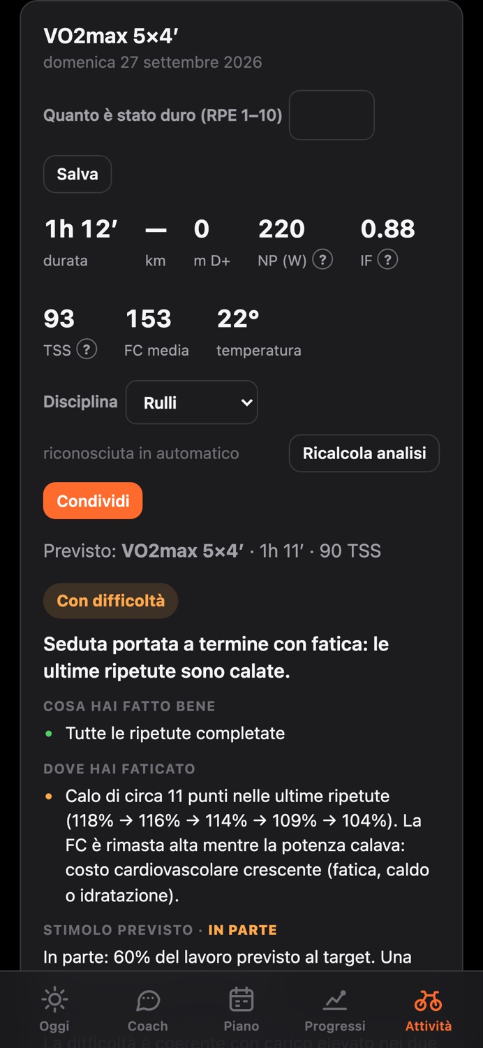 Analisi di una seduta con giudizio del coach